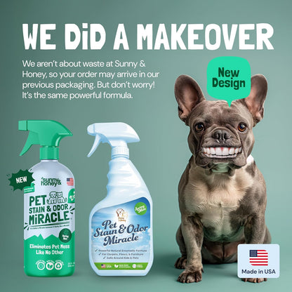 Pet Stain & Odor Miracle - Enzyme Cleaner for Dog Urine and Cat Pee - Pet Odor Eliminator for Carpet, Mattress, and Furniture - 32 Fl Oz Miracle Stain Remover Spray - Carpet Cleaner