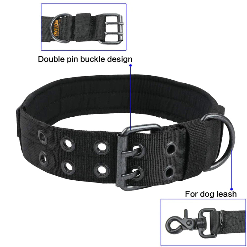 2" Wide Tactical Heavy Duty Nylon Large Dog Collar K9 Military with Metal Buckle