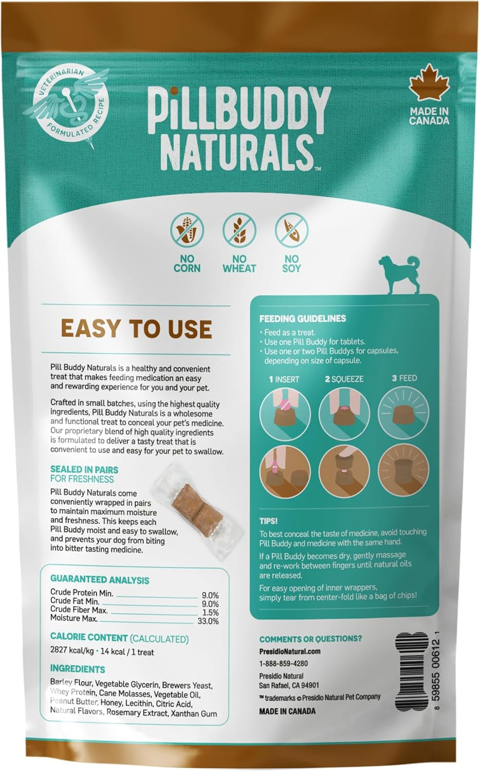 Pill Buddy Naturals, Peanut Butter & Honey Recipe for Dogs, 1 Pack, 30-Count