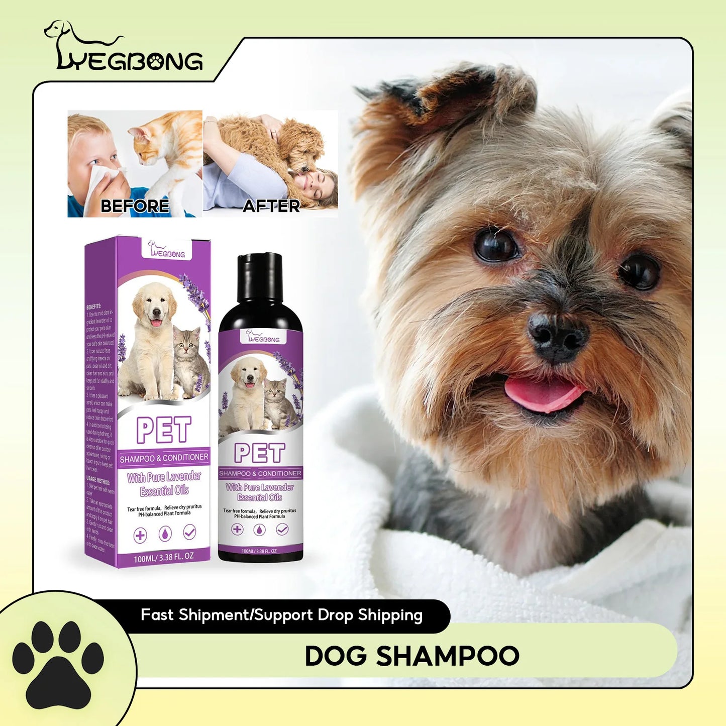 Pet Shampoo Flea Killer Hair Softening Relieve Itching Ph Balanced Cleaning Moisturizing Smooth Dog Shampoo for Sensitive Skin