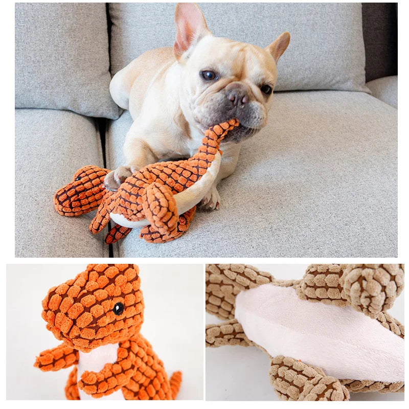 Soft Plush Squeaky Dog Toys Cartoon Cute Dinosaur Pets Cat Toy Outdoor Play Interactive Small Dog Chew Molar Toys