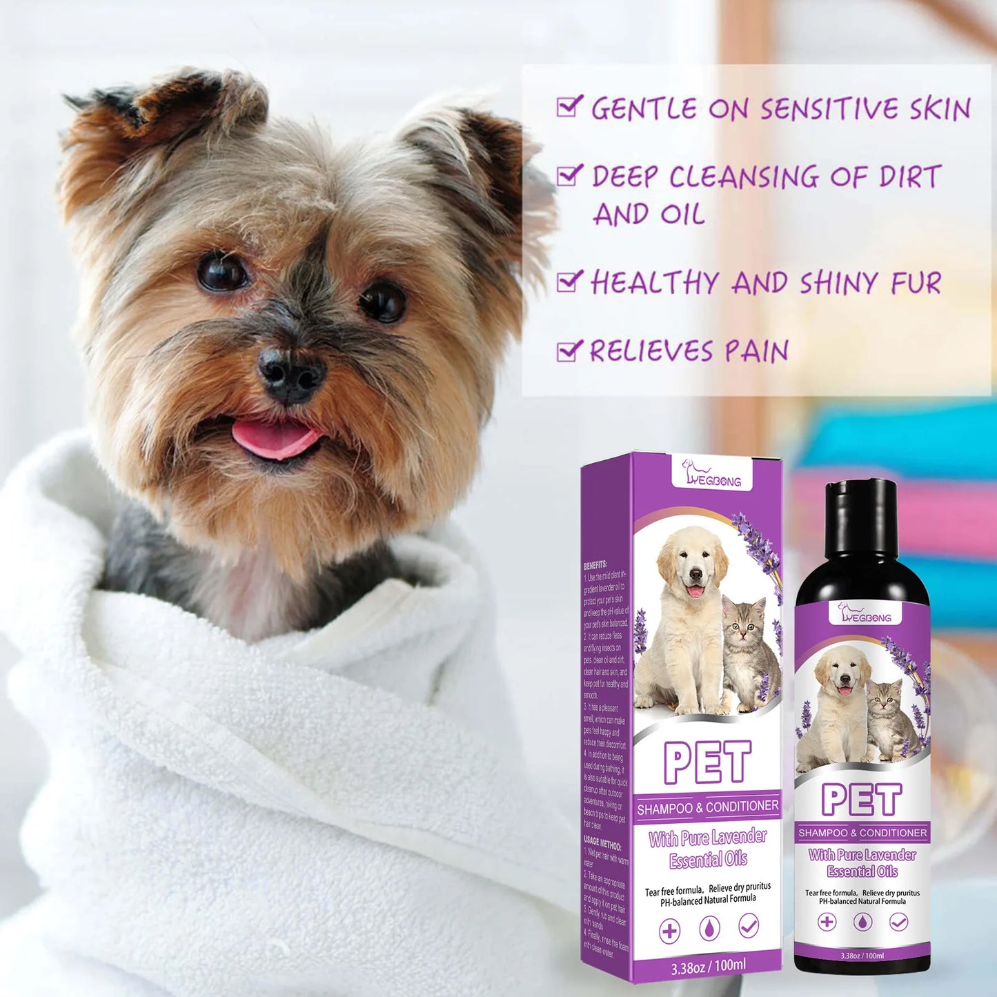 Pet Shampoo Flea Killer Hair Softening Relieve Itching Ph Balanced Cleaning Moisturizing Smooth Dog Shampoo for Sensitive Skin