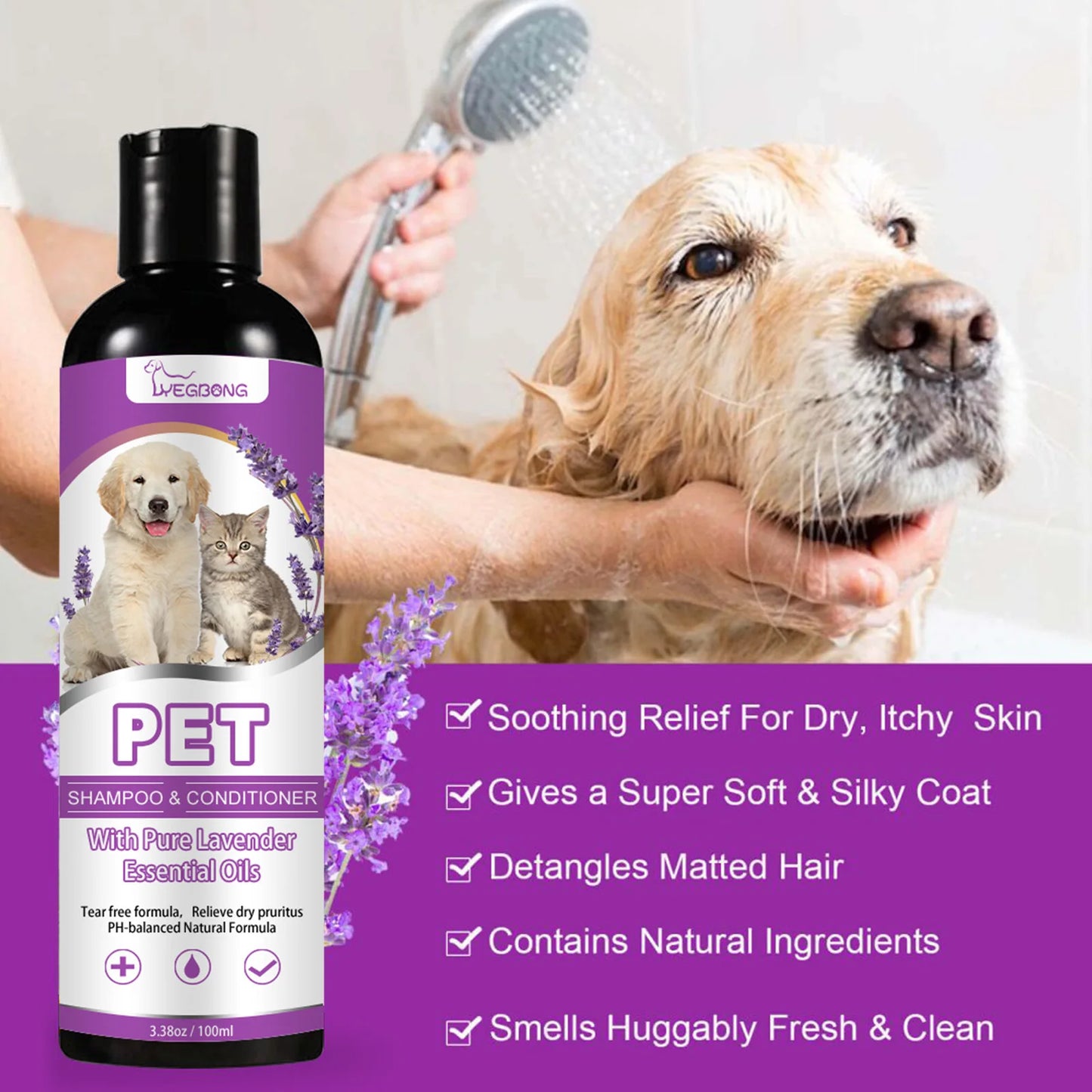 Pet Shampoo Flea Killer Hair Softening Relieve Itching Ph Balanced Cleaning Moisturizing Smooth Dog Shampoo for Sensitive Skin