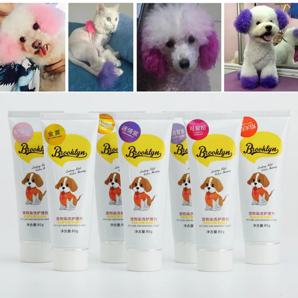 80g Pet Dog Cats Hair Color DIY Dye Agent Semi Permanent Dye Cream Non-Fading Colorful Dog Hair Bright Coloring Dyestuff Pigment