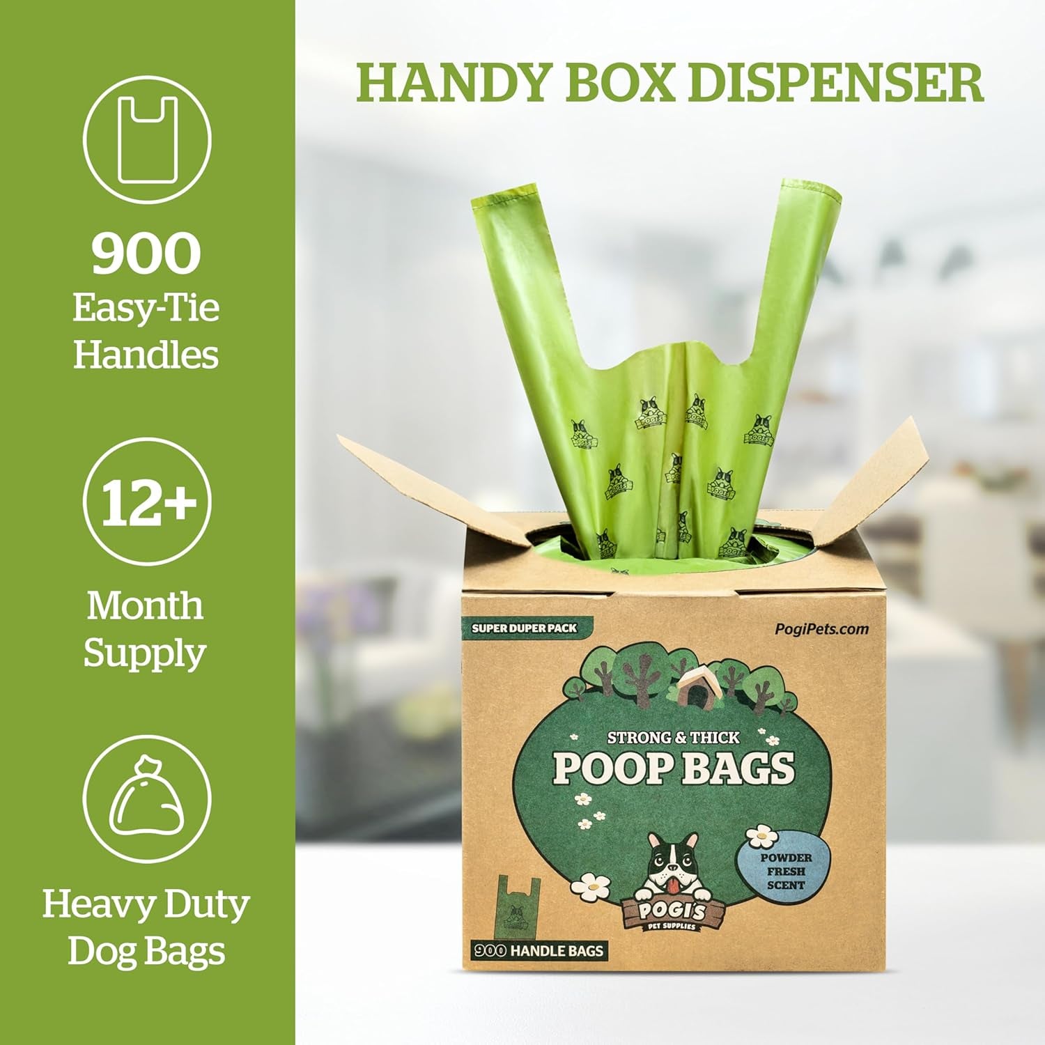 Pogi'S Dog Poop Bags with Handles Bulk - 900 Doggy Poop Bags with Easy-Tie Handles - Leak-Proof, Ultra Thick, Scented Poop Bags for Dogs, Cat Poop Bags